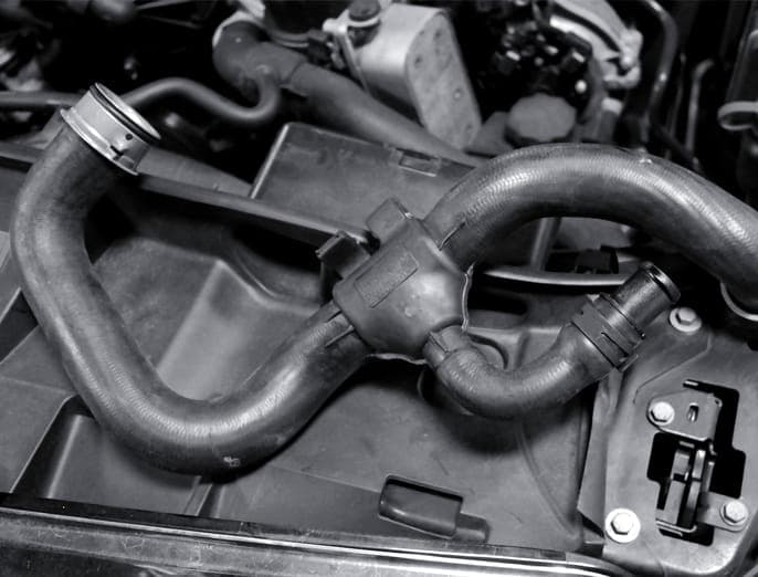 Mercedes Benz E350 Coolant Leak Frayed Drive Belt