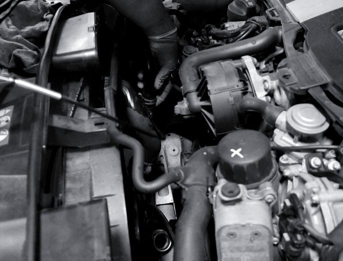 Mercedes Benz E350 Coolant Leak Frayed Drive Belt