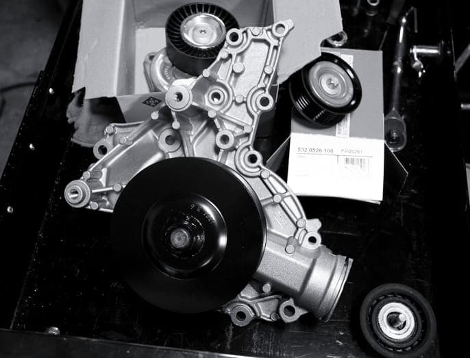 Mercedes Benz E350 Coolant Leak Frayed Drive Belt