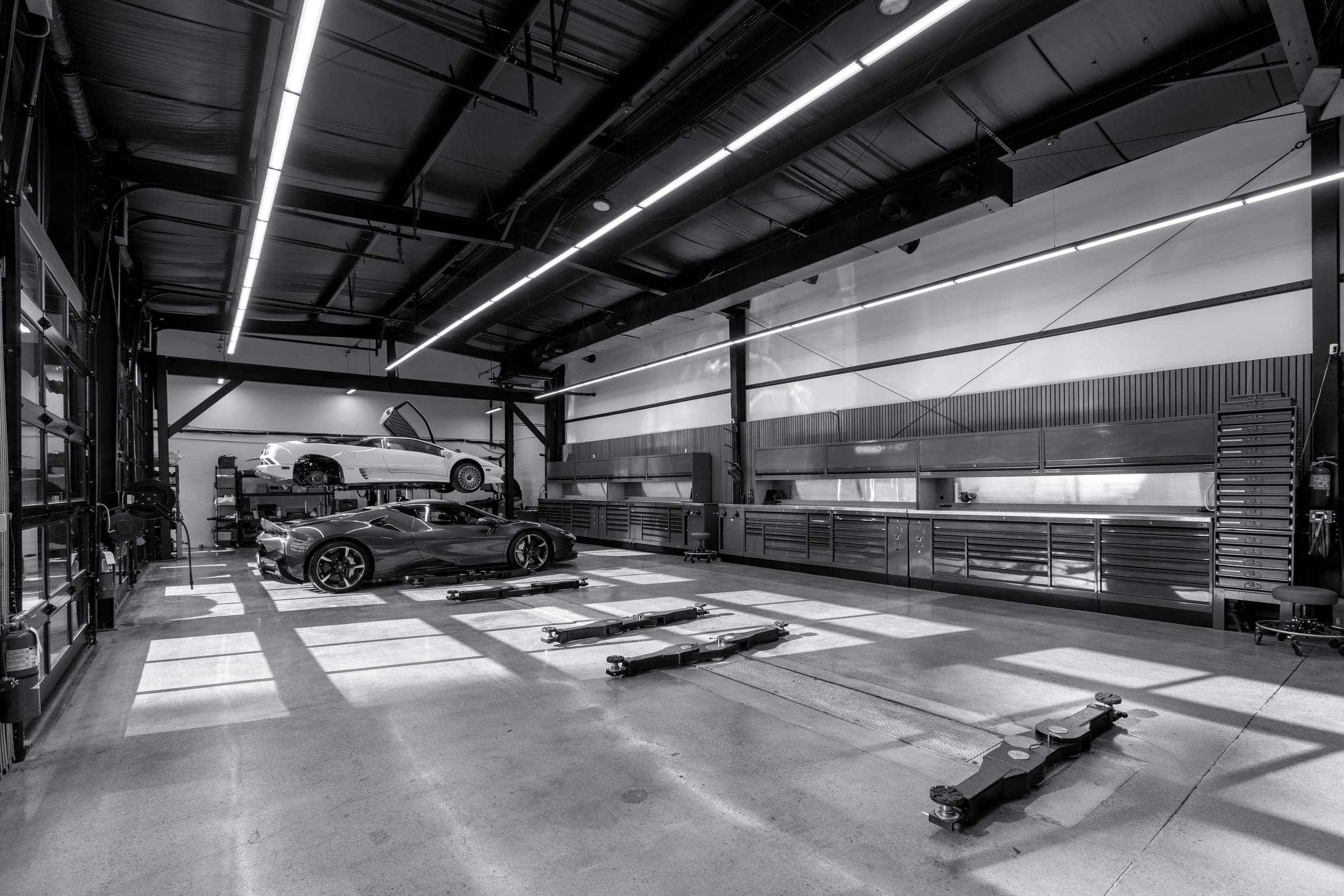 A Lamborghini Diablo on the lift in the Eurowise workshop