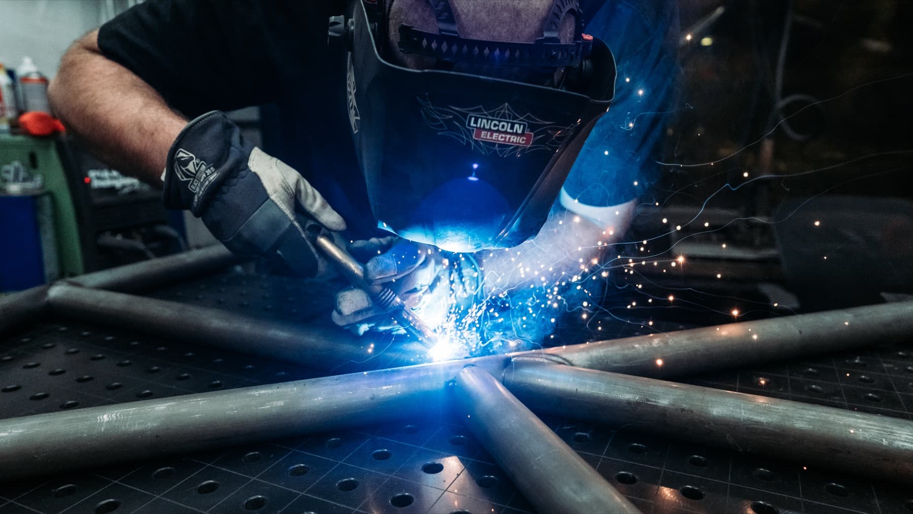Welding a tube frame in the fabrication shop