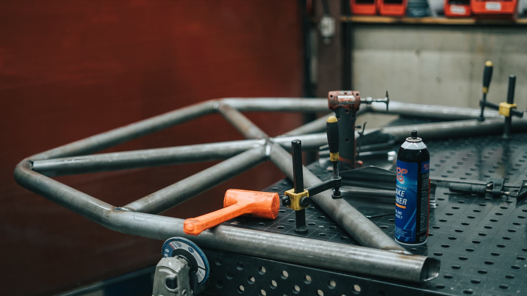 Tube frame on the fabrication table
