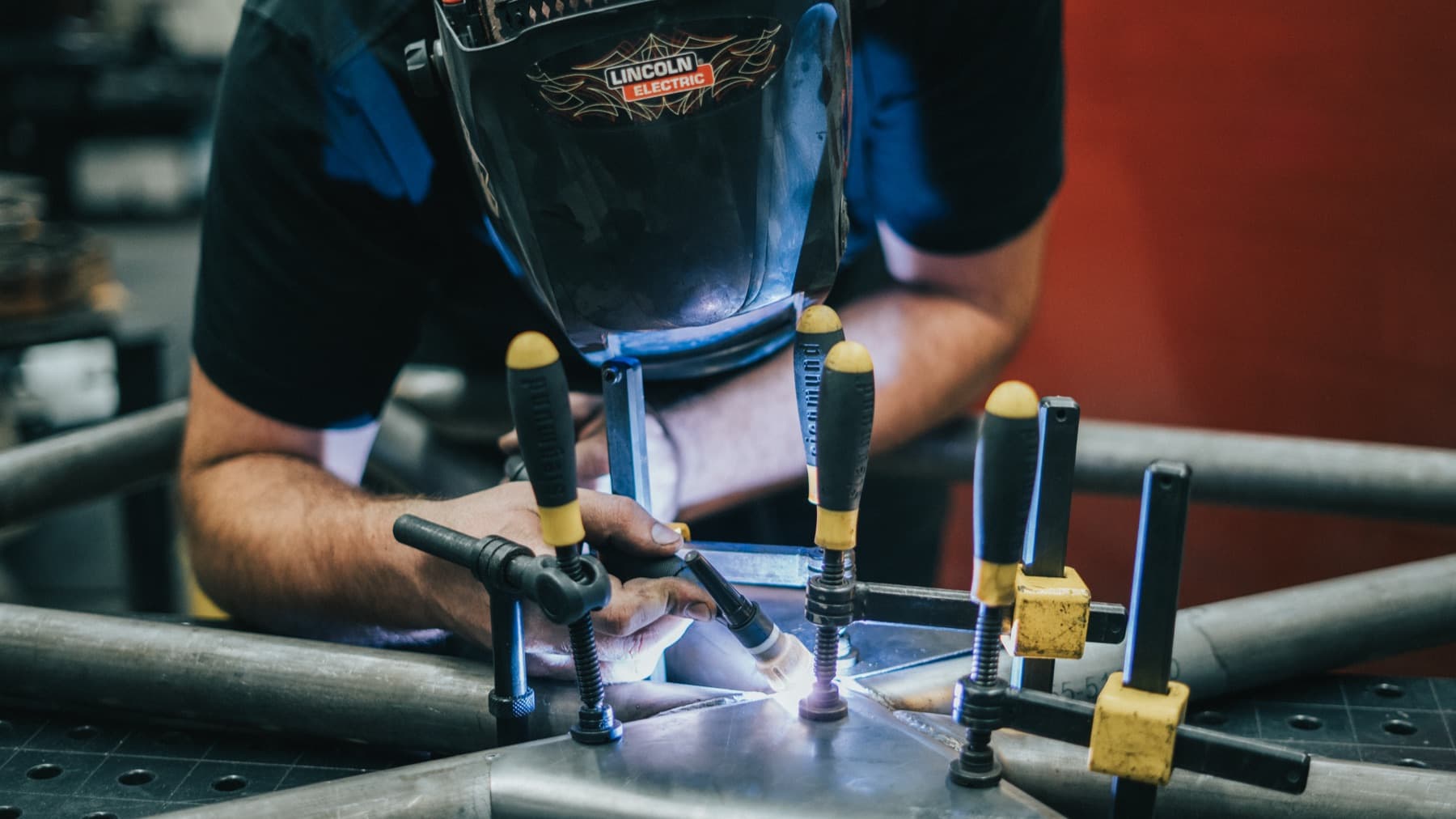 Welding a clamped tube frame
