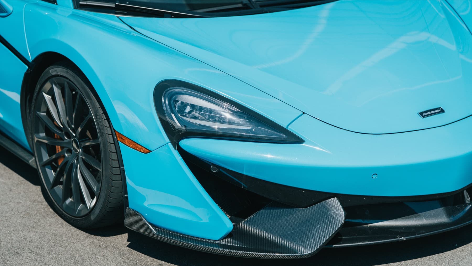 Front of a light blue McLaren 570S