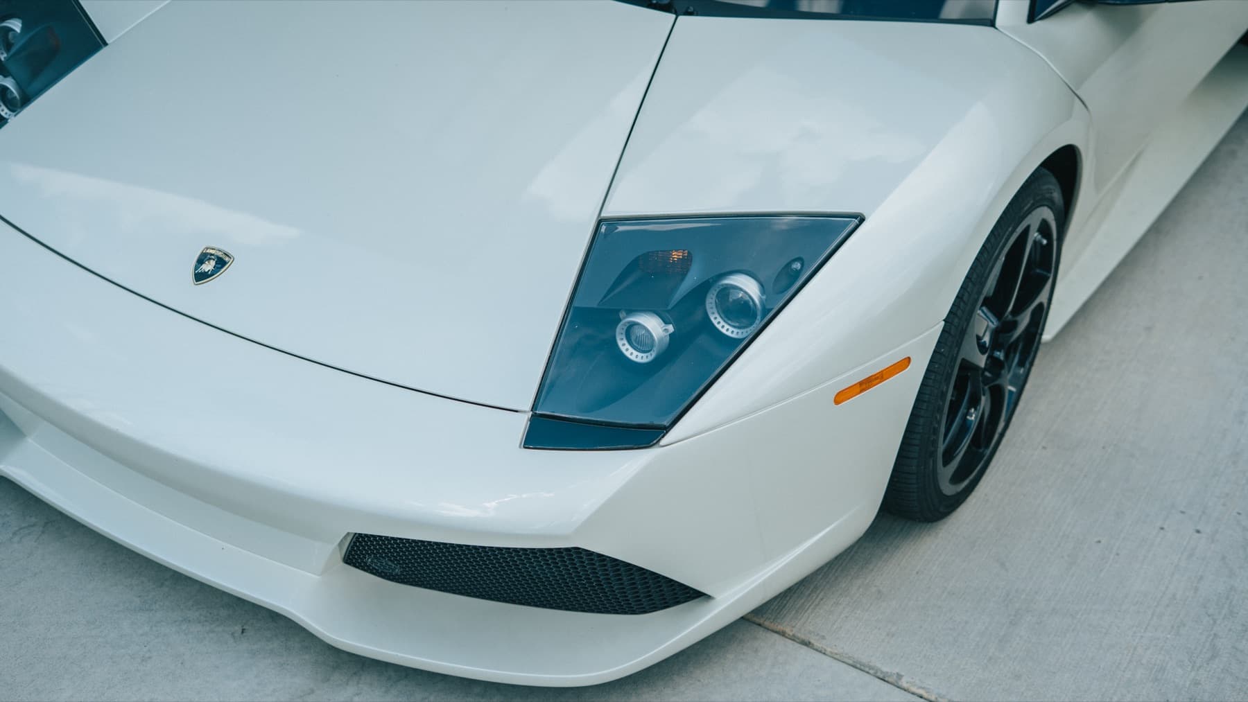 Front of a white Lamborghini Murciélago