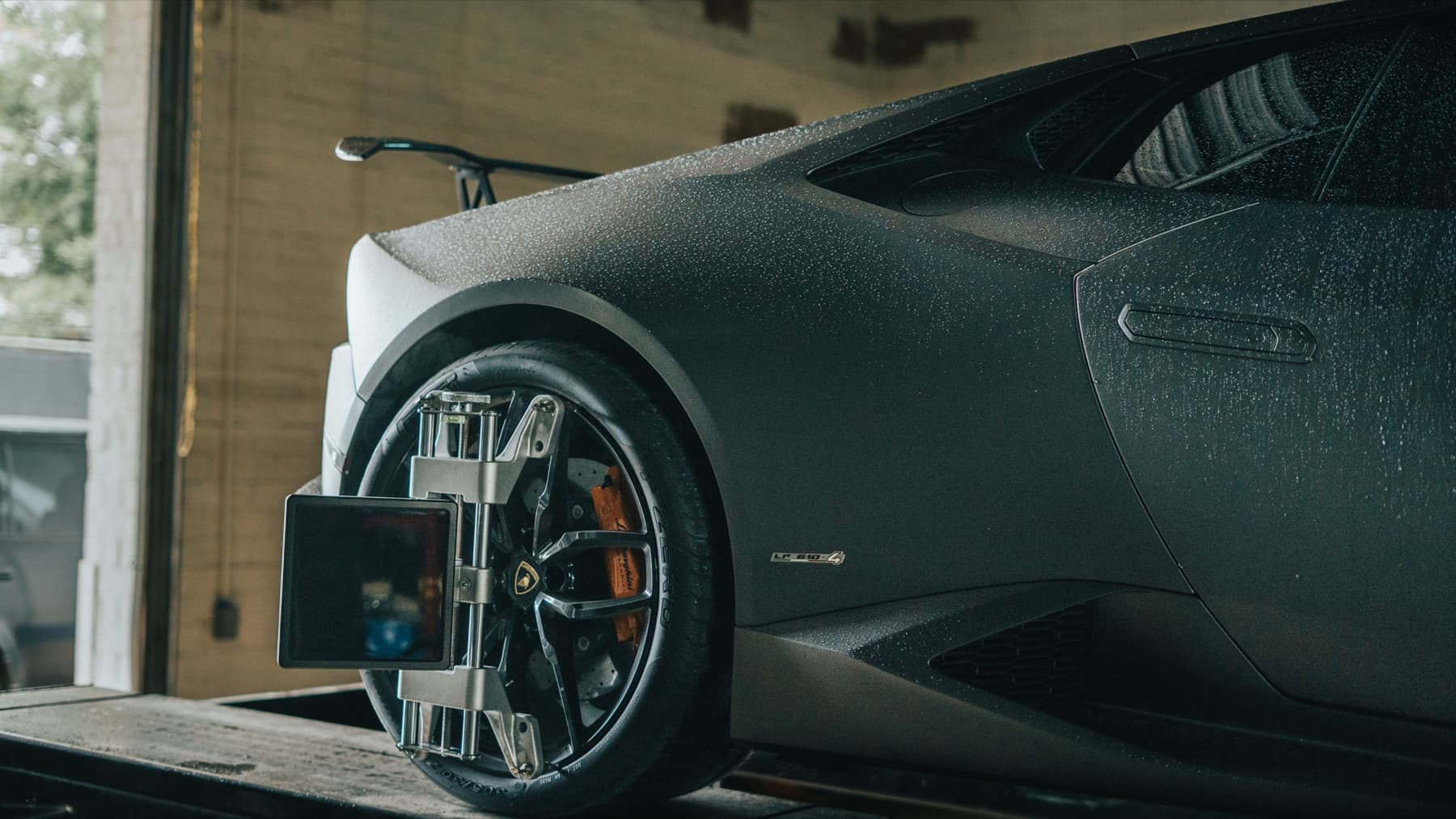Alignment sensor on a Lamborghini Huracán wheel