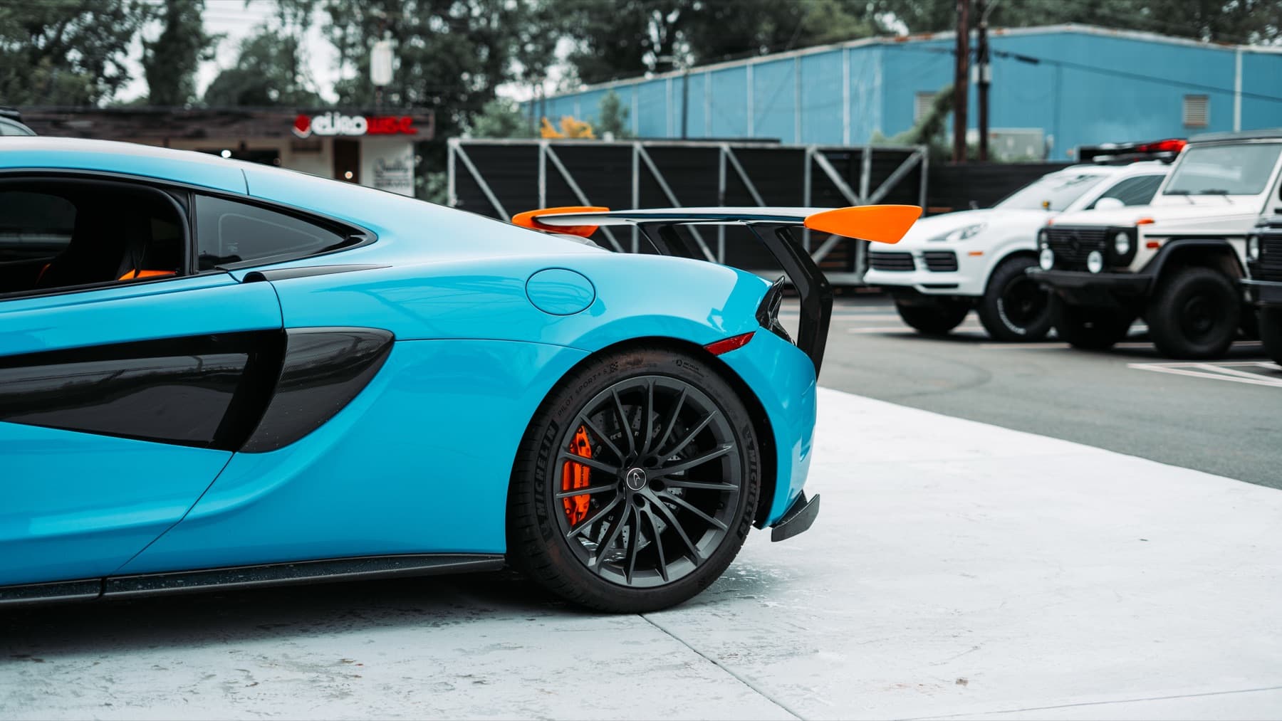 Light blue McLaren in profile
