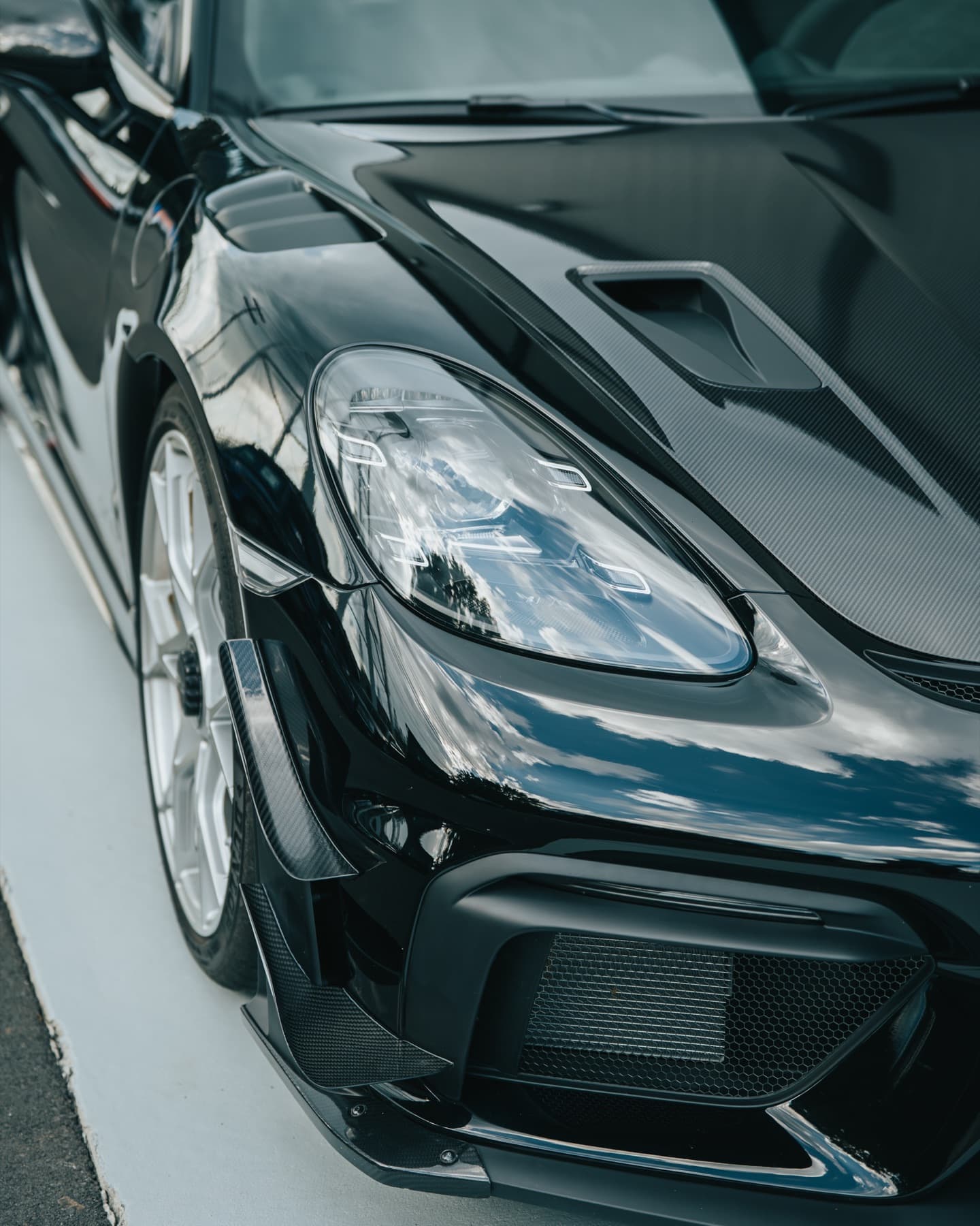 Front of a black Porsche Cayman GT4