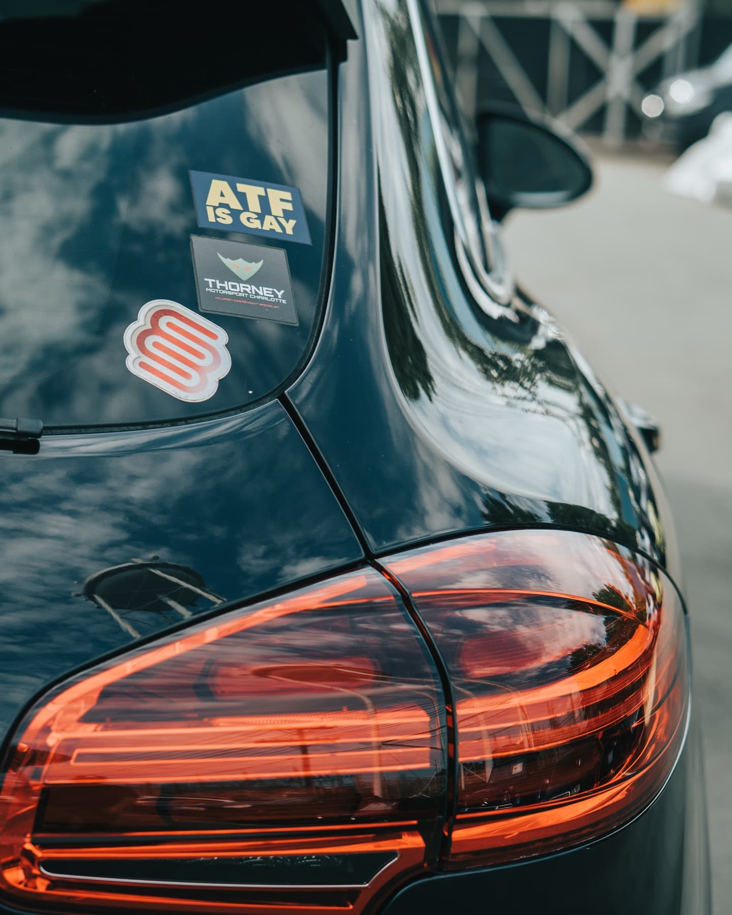 Taillight detail on a black Porsche