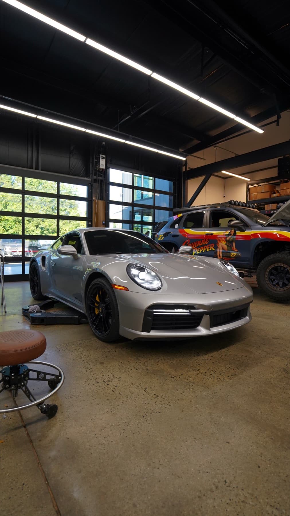 Silver Porsche 911 in the shop