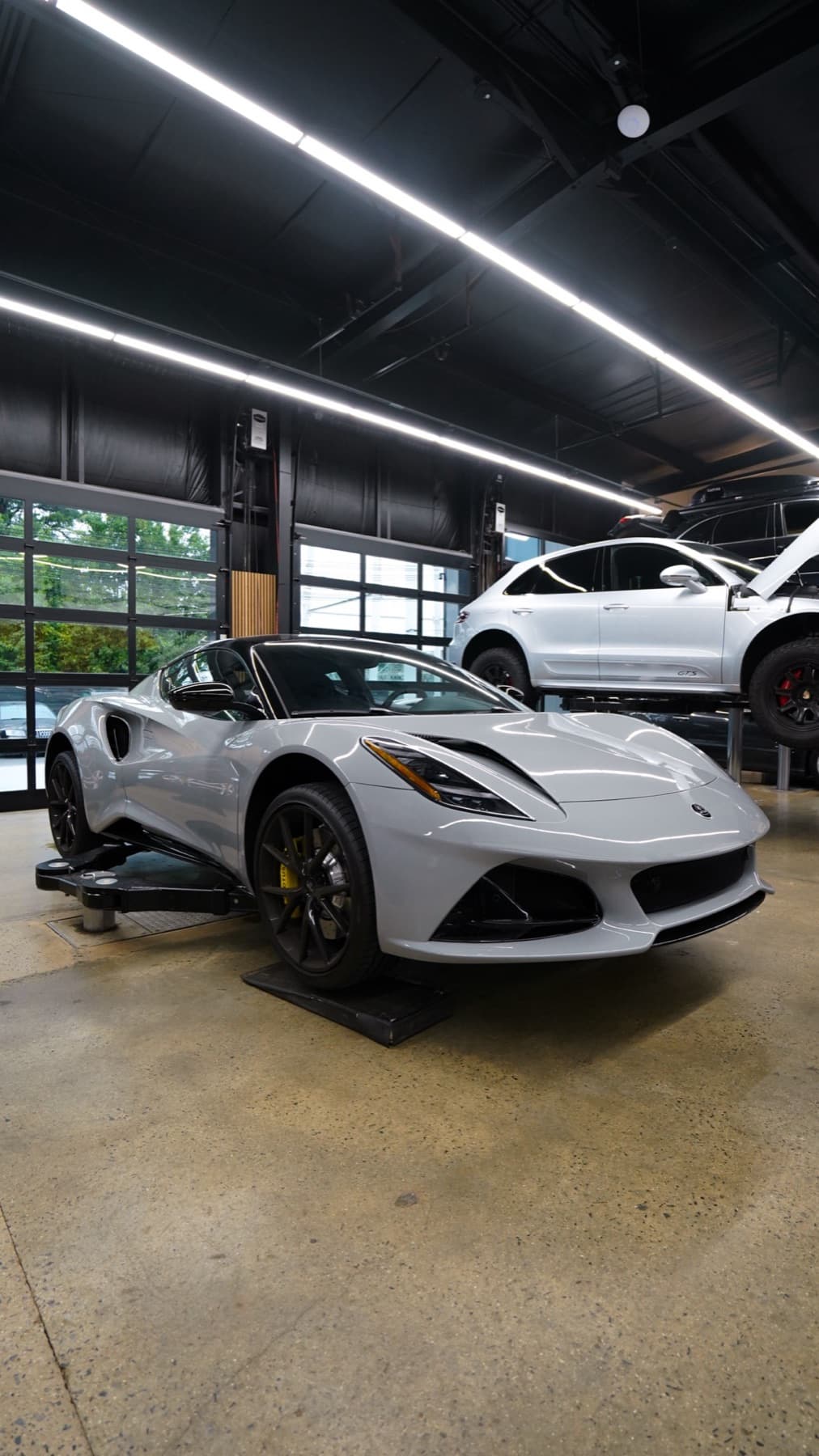 White sports car in the shop