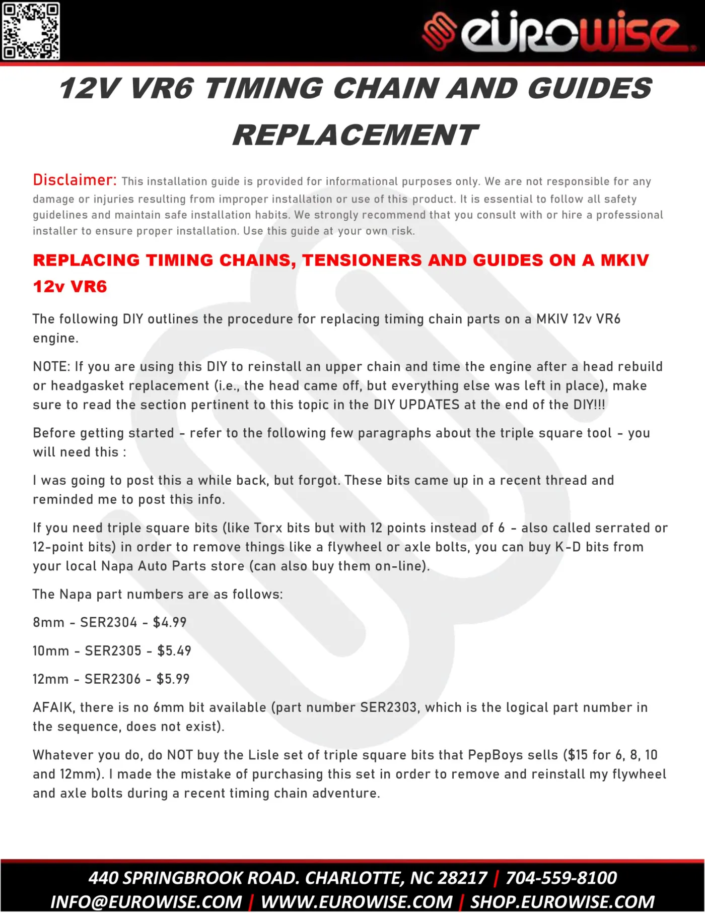 12V VR6 TIMING CHAIN AND GUIDES REPLACEMENT — page 1 of 45