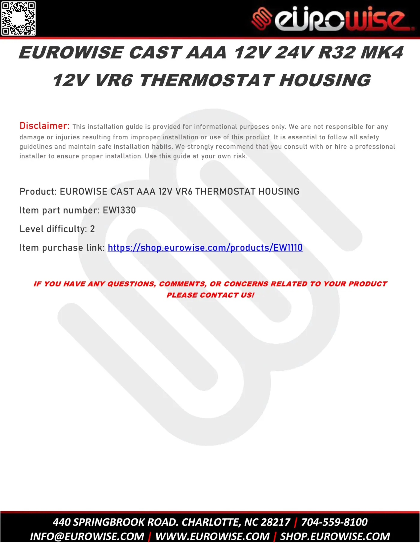EUROWISE CAST AAA 12V 24V R32 MK4 12V VR6 THERMOSTAT HOUSING — page 1 of 1