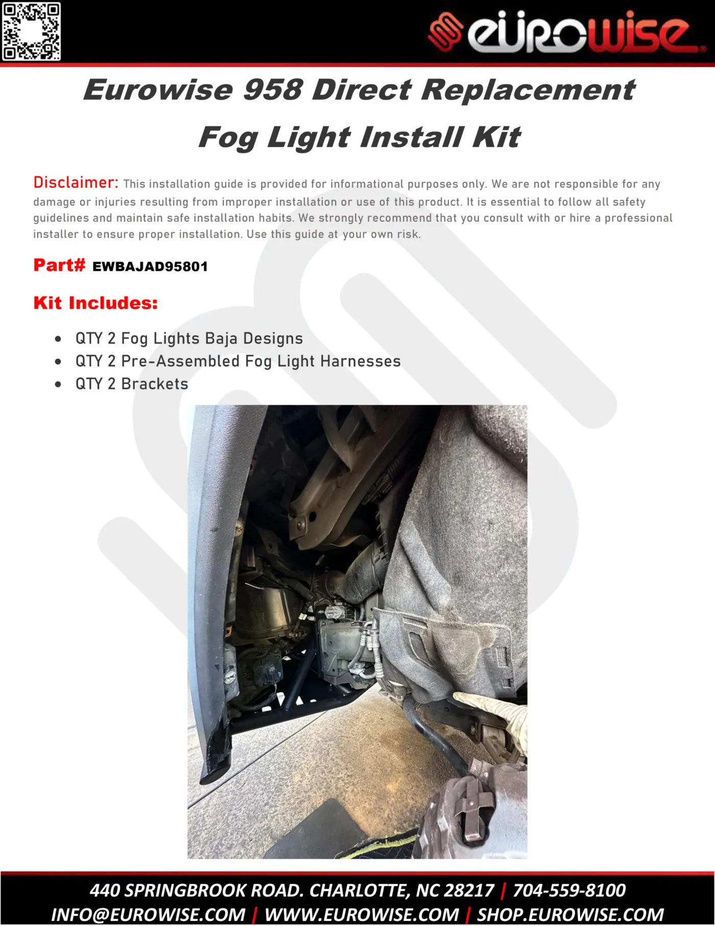 Gen 2 Eurowise 958 Direct Replacement Fog Light Install Kit — page 1 of 10