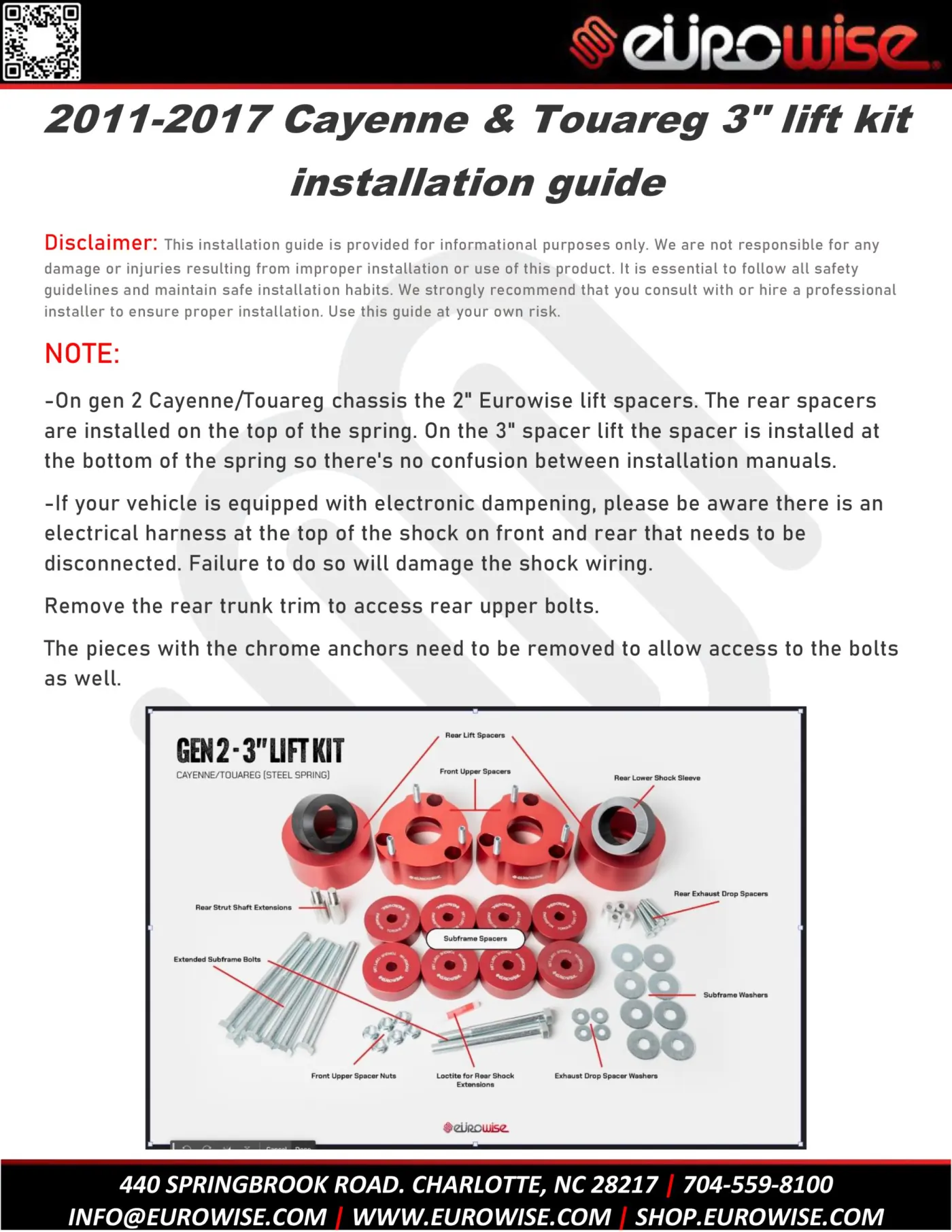 Gen 2 Eurowise Cayenne / Touareg 3 inch lift installation Guide — page 1 of 21